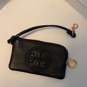 Tory Burch Black Leather Key Holder with Gold Accents